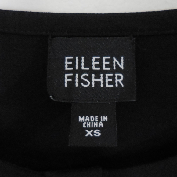 Eileen Fisher 100% Silk Black Crepe Long Sleeve Shirt Size Extra Small - Picture 6 of 6